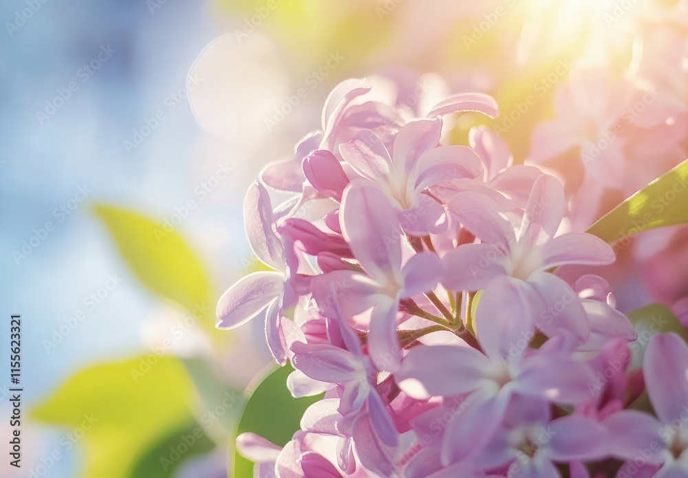 Obraz premium Delicate Blooming Lilac Flowers with Soft Sunlight, Creating a Serene and Vibrant Scene in Nature's Embrace