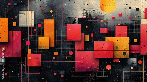 Pixel Art Style of the 80s–2000s with an Abstract Geometric Retro Futuristic Background, Generative Ai.