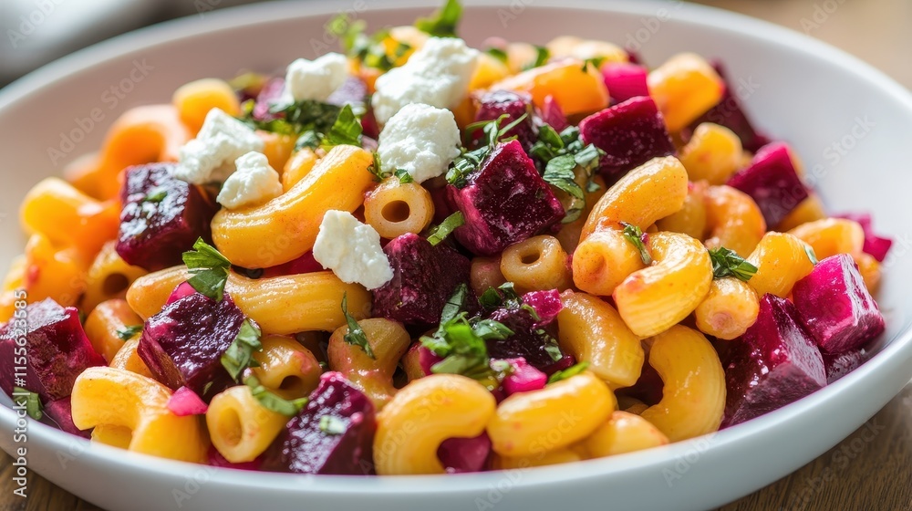 Vibrant Macaroni Salad with Beet Dressing and Toppings Vibrant Macaroni Salad with Beet Dressing and Toppings