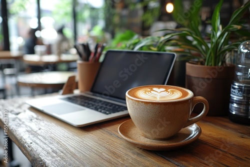 Warm coffee cup resting on rustic wooden table near window on sunny day