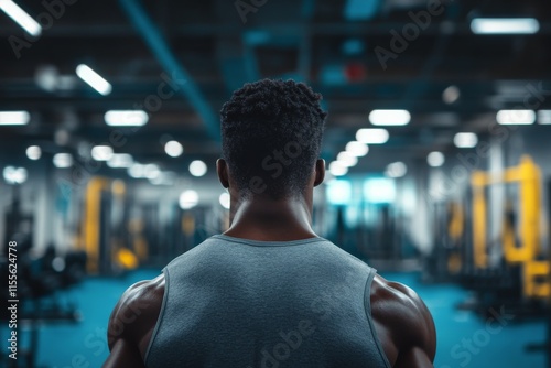 Muscular man standing confidently in gym showcasing strength and dedication d...