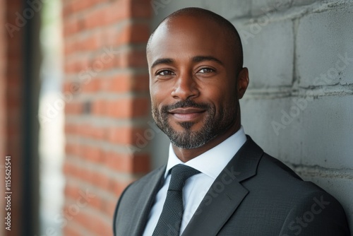 Experienced businessman posing confidently in a well-fitted suit outdoors on ...