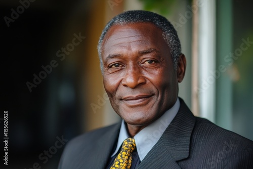 Experienced businessman posing confidently in a well-fitted suit outdoors on ...