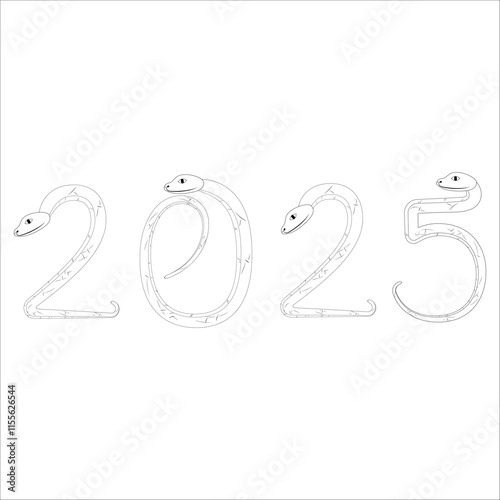 Chinese 2025 Contour White and Black New Year Numeric. Zodiac Asia Silhouette Snake