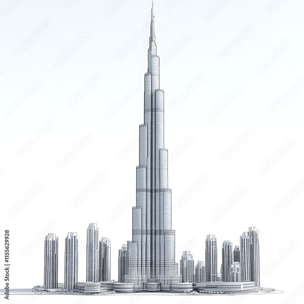 Naklejka premium Tall skyscraper architectural model.