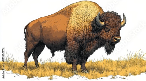 Majestic bison standing in tall grass on a plains landscape during daylight h...