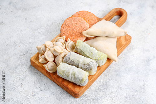 Raw semi finished frozen products, meals.