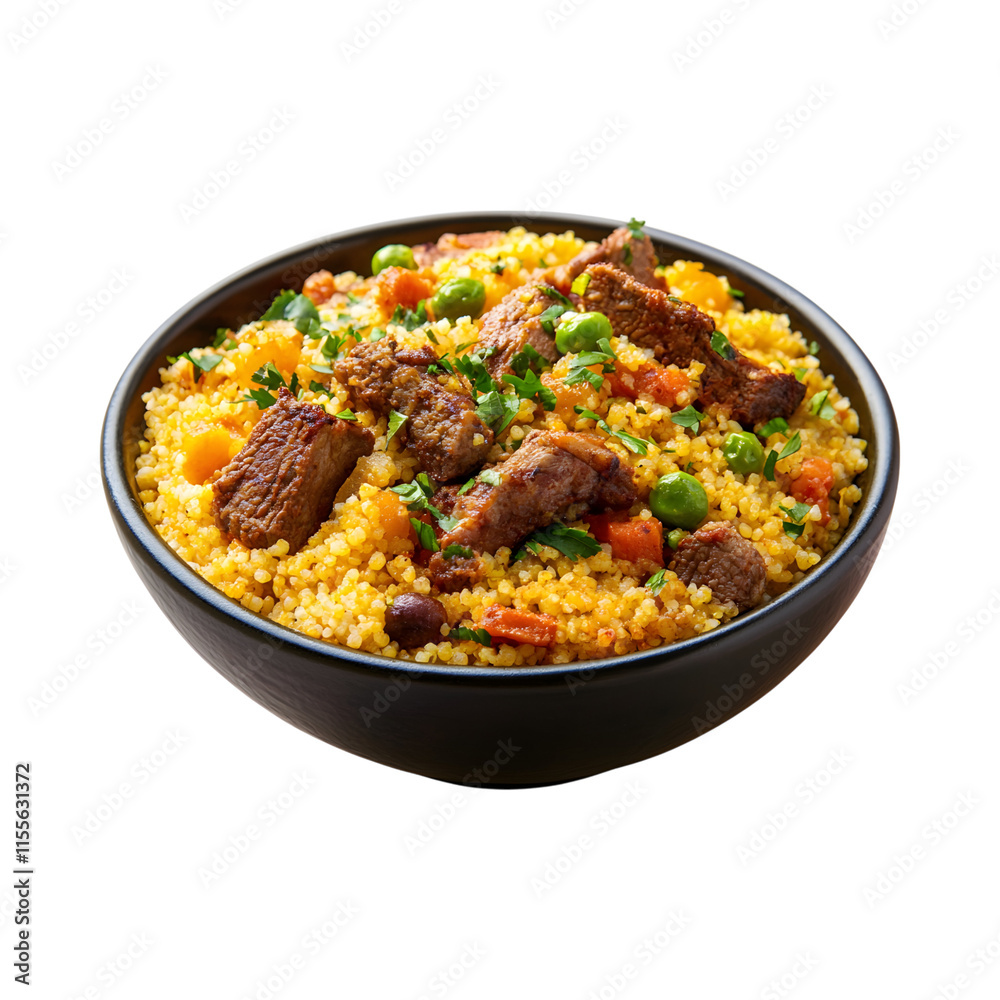 Delicous Moroccan couscous with lamb isolated on transparent background Delicous Moroccan couscous with lamb isolated on transparent background