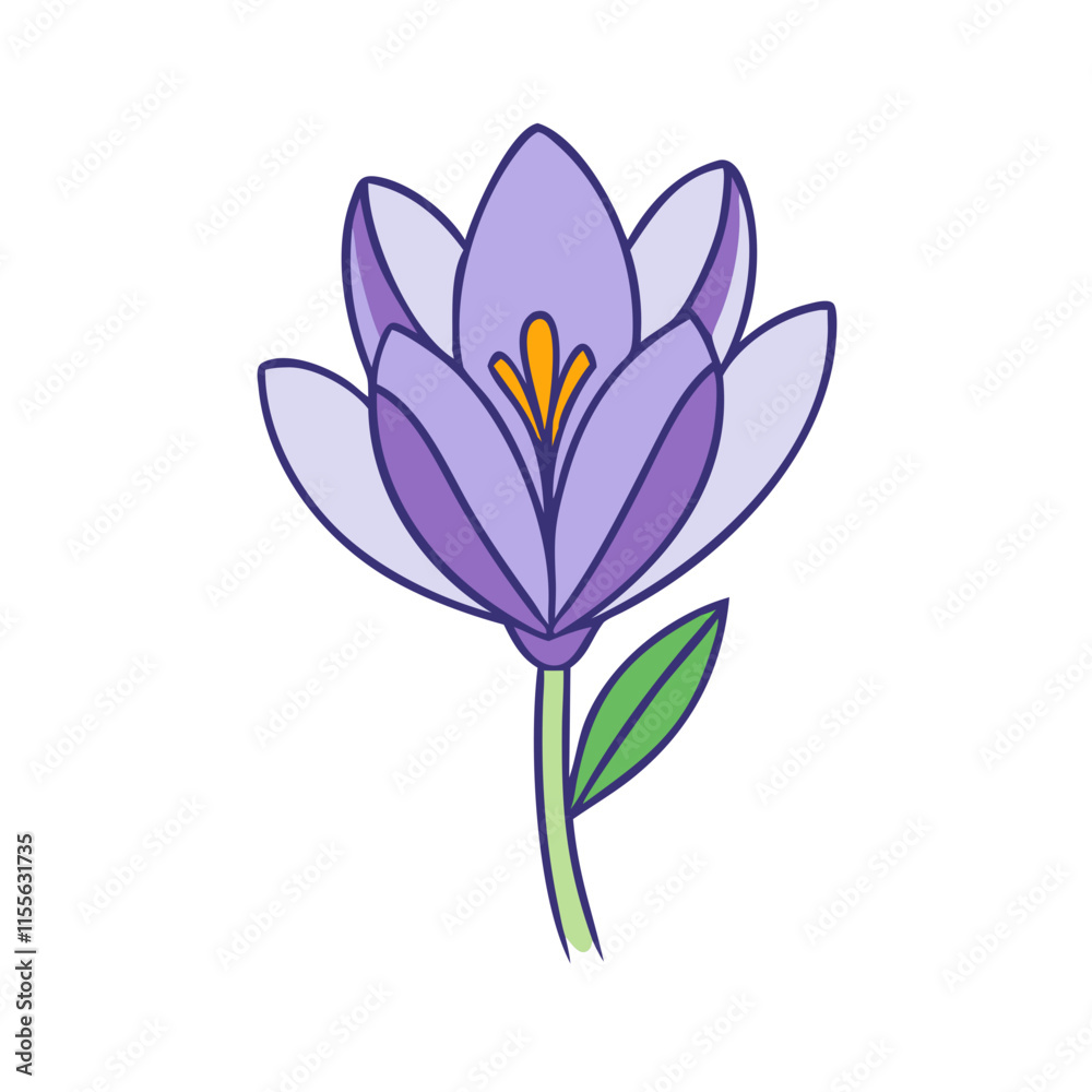 Obraz premium crocus flower illustration, flower vector art, flower icon - Minimalistic flat illustration of crocus flower flower, perfect for icons, logos, and floral-themed designs.