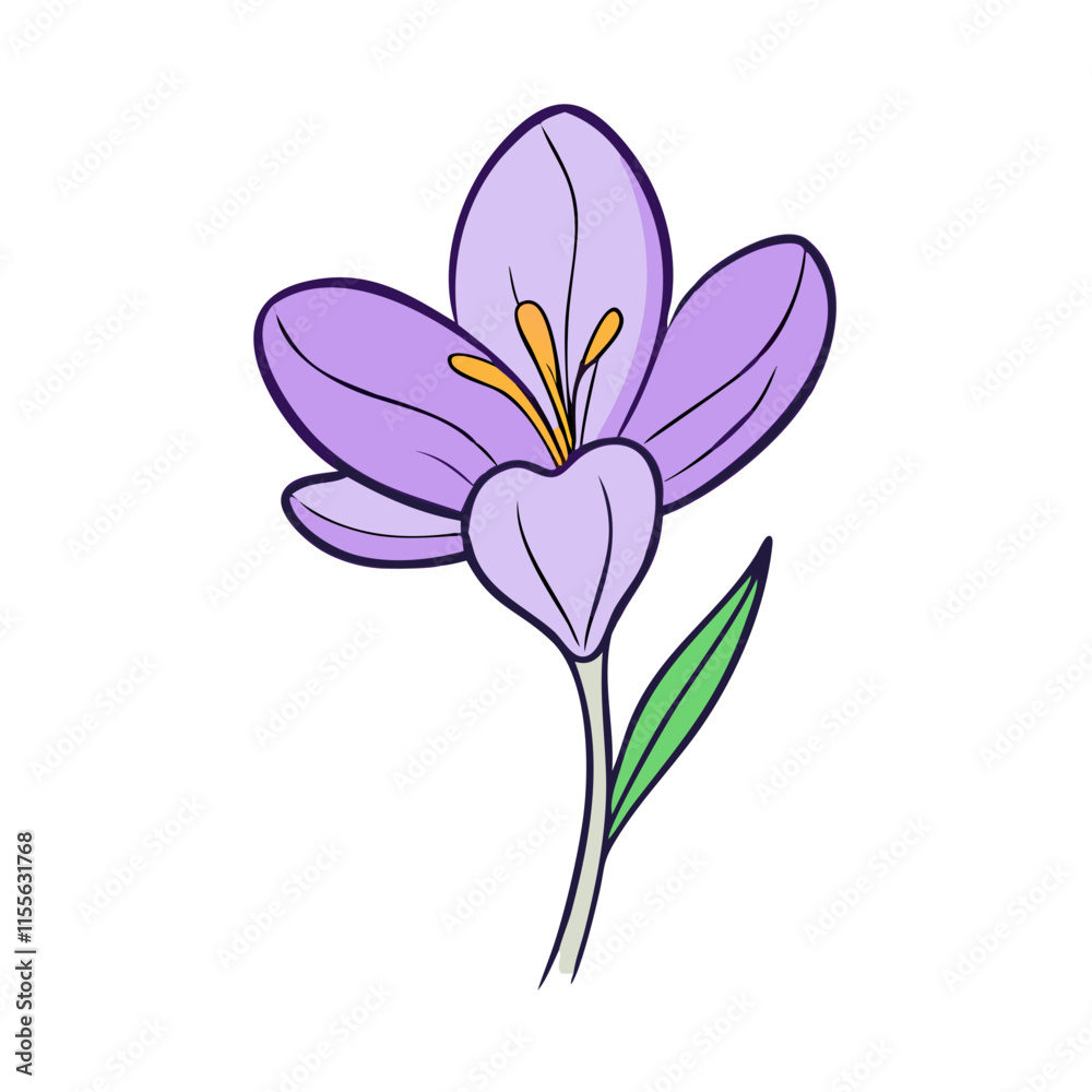 Naklejka premium crocus flower illustration, flower vector art, flower icon - Minimalistic flat illustration of crocus flower flower, perfect for icons, logos, and floral-themed designs.