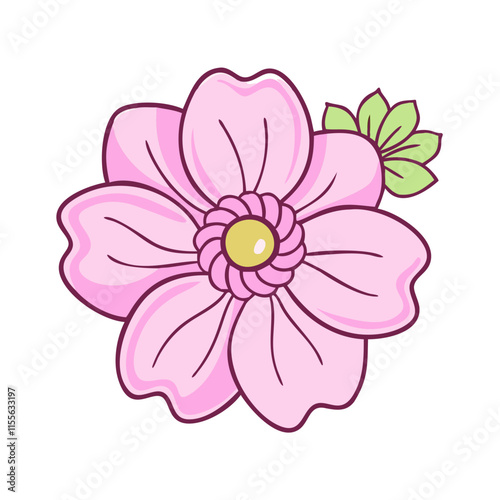 japanese anemone flower illustration, flower vector art, flower icon - Minimalistic flat illustration of japanese anemone flower flower, perfect for icons, logos, and floral-themed designs.

