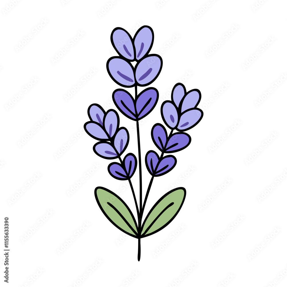Naklejka premium lavender flower illustration, flower vector art, flower icon - Minimalistic flat illustration of lavender flower flower, perfect for icons, logos, and floral-themed designs.