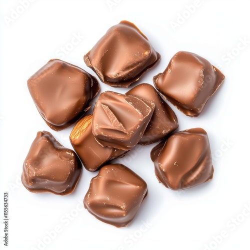 Almond chocolate clusters studio food photography isolated close-up