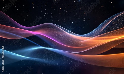 Abstract glowing wave with particles.