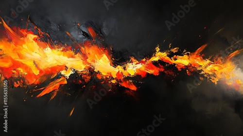 A dynamic firestorm spreading its light and heat on a pitch-black canvas