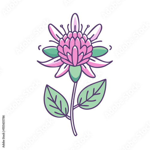 bee balm flower illustration, flower vector art, flower icon - Minimalistic flat illustration of bee balm flower flower, perfect for icons, logos, and floral-themed designs.

