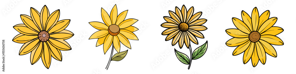 Obraz premium black eyesusand flower illustration, flower vector art, flower icon - Minimalistic flat illustration of black eyesusand flower flower, perfect for icons, logos, and floral-themed designs.