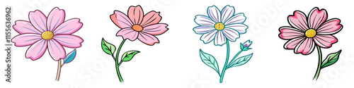 cosmos flower illustration, flower vector art, flower icon - Minimalistic flat illustration of cosmos flower flower, perfect for icons, logos, and floral-themed designs.

