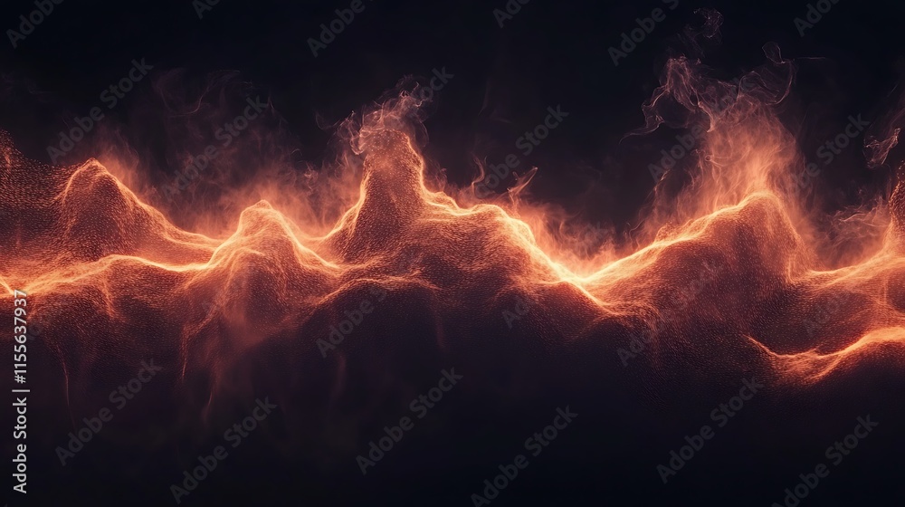 Elegant fire waves glowing intensely and spreading gracefully on a deep black backdrop Elegant fire waves glowing intensely and spreading gracefully on a deep black backdrop