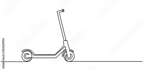 Continuous one line drawing scooter on a white background. vector illustration, Scooter in continuous line art drawing style. Stand-up scooter for short distance transportation minimalist black linear