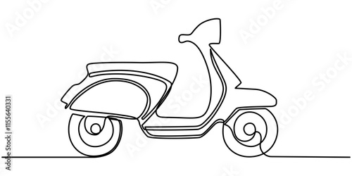 Continuous one line drawing scooter on a white background. vector illustration, Scooter in continuous line art drawing style. Stand-up scooter for short distance transportation minimalist black linear