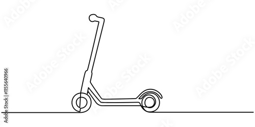 Continuous one line drawing scooter on a white background. vector illustration, Scooter in continuous line art drawing style. Stand-up scooter for short distance transportation minimalist black linear