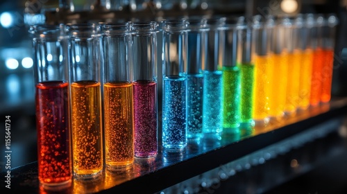 Young scientist analyzing colorful samples in modern laboratory setting