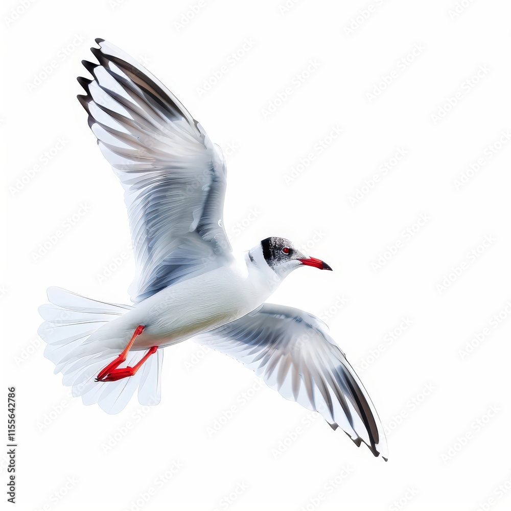 Obraz premium A white bird with red feet is flying in the air