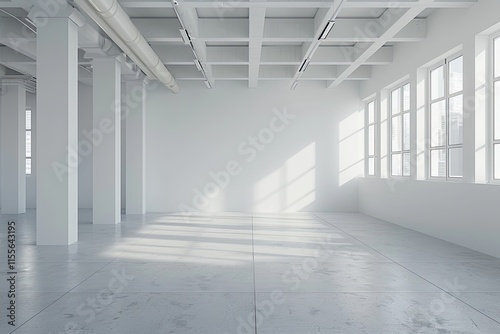 White open space office interior, mock up wall.