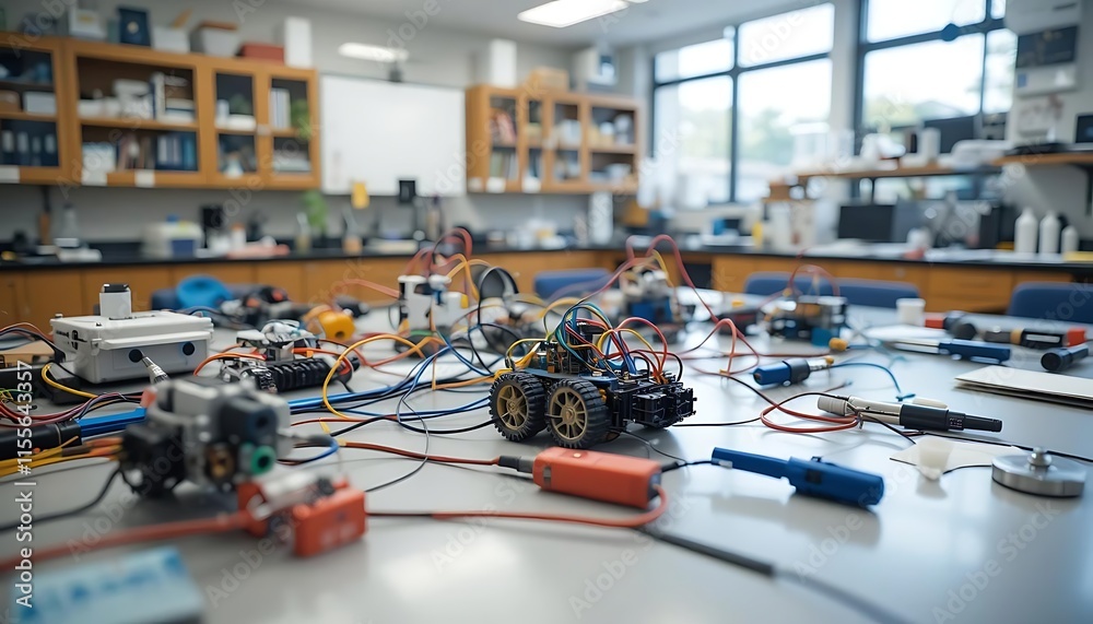 Obraz premium Robotics Workshop: Students Build Small Robots in Lab