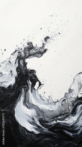 Contemporary black and white abstract artwork displayed in modern art gallery...