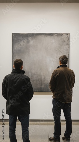 Contemporary black and white abstract artwork displayed in modern art gallery...