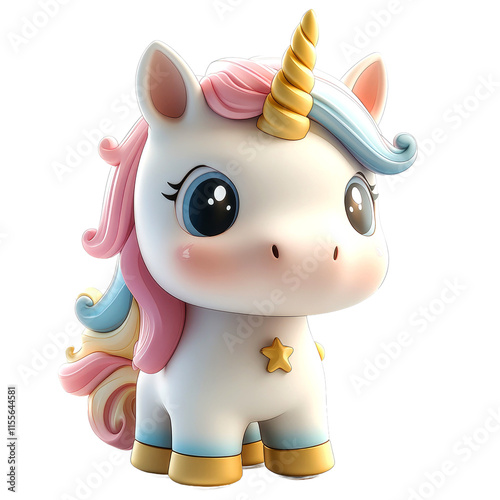 Cute cartoon unicorn with pastel mane.