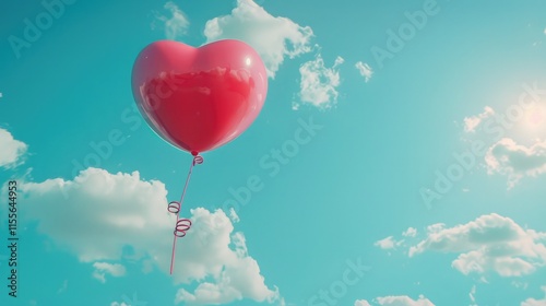  A heart-shaped balloon floating against a clear blue sky with soft clouds