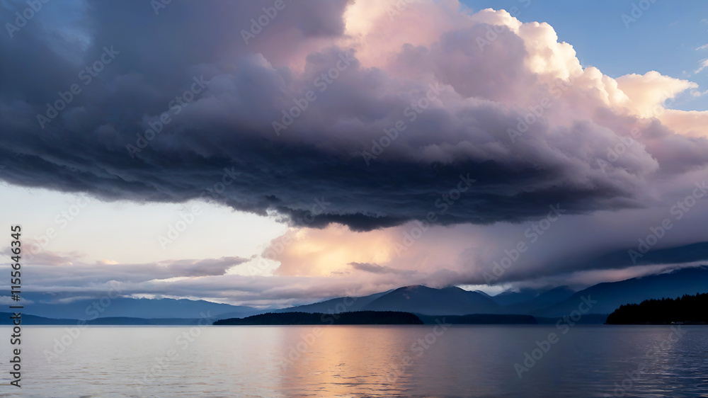 Storm clouds at sunset, Hood Canal, Dabob Bay, Seabeck, Washington State, USA Storm clouds at sunset, Hood Canal, Dabob Bay, Seabeck, Washington State, USA