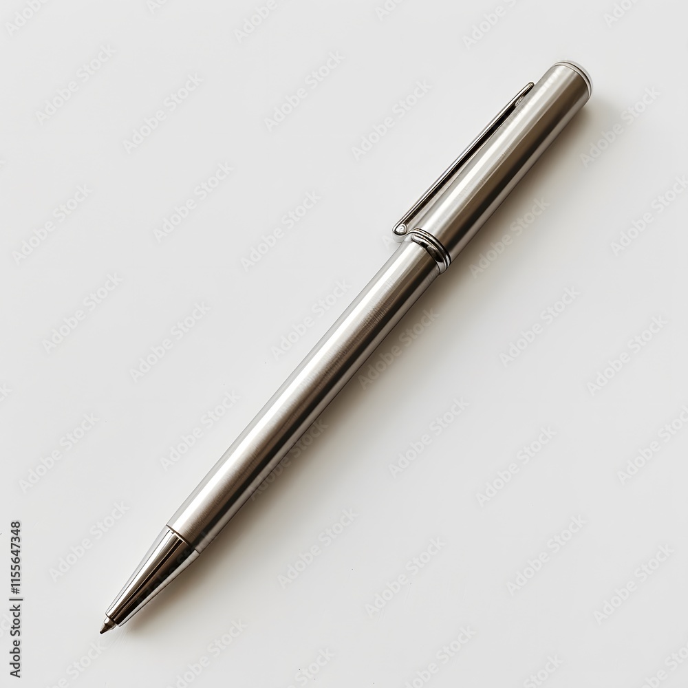 Sleek Silver Metal Pen on White Background for Professional Use Sleek Silver Metal Pen on White Background for Professional Use