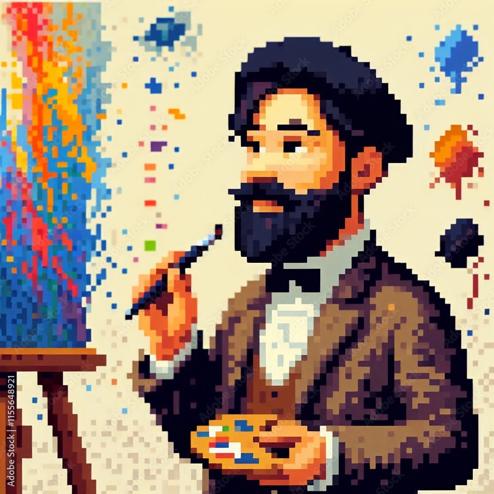 Fototapeta premium portrait painter, pixel art