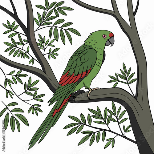 A vibrant thick-billed parrot perched gracefully on a tree branch in its natural habitat