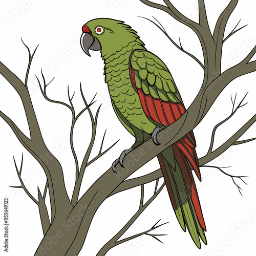 A vibrant thick-billed parrot perched gracefully on a tree branch in its natural habitat
