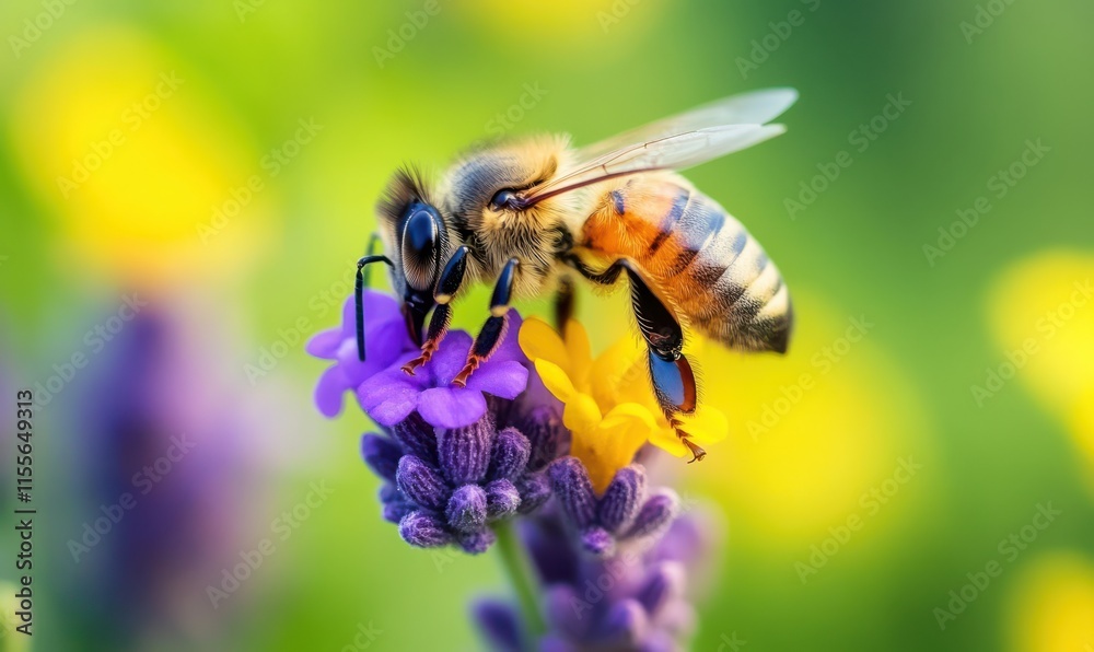 Honeybee Collecting Nectar from Colorful Flowers in a Vibrant Garden Scene While Pollinating Nature's Bounty Under Bright Sunlight Honeybee Collecting Nectar from Colorful Flowers in a Vibrant Garden Scene While Pollinating Nature's Bounty Under Bright Sunlight