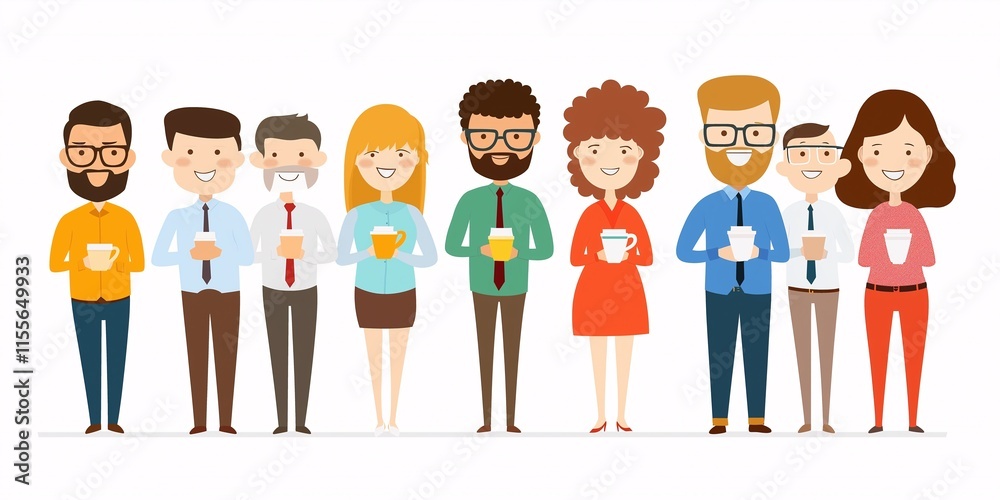 Diverse Group of Happy Professionals Enjoying Coffee Break in a Corporate Environment Promoting Teamwork and Collaboration Among Employees Diverse Group of Happy Professionals Enjoying Coffee Break in a Corporate Environment Promoting Teamwork and Collaboration Among Employees