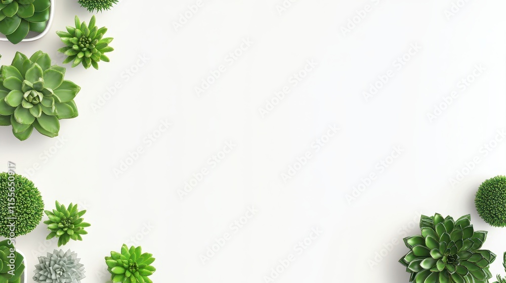 Fototapeta premium Succulents border on white background.