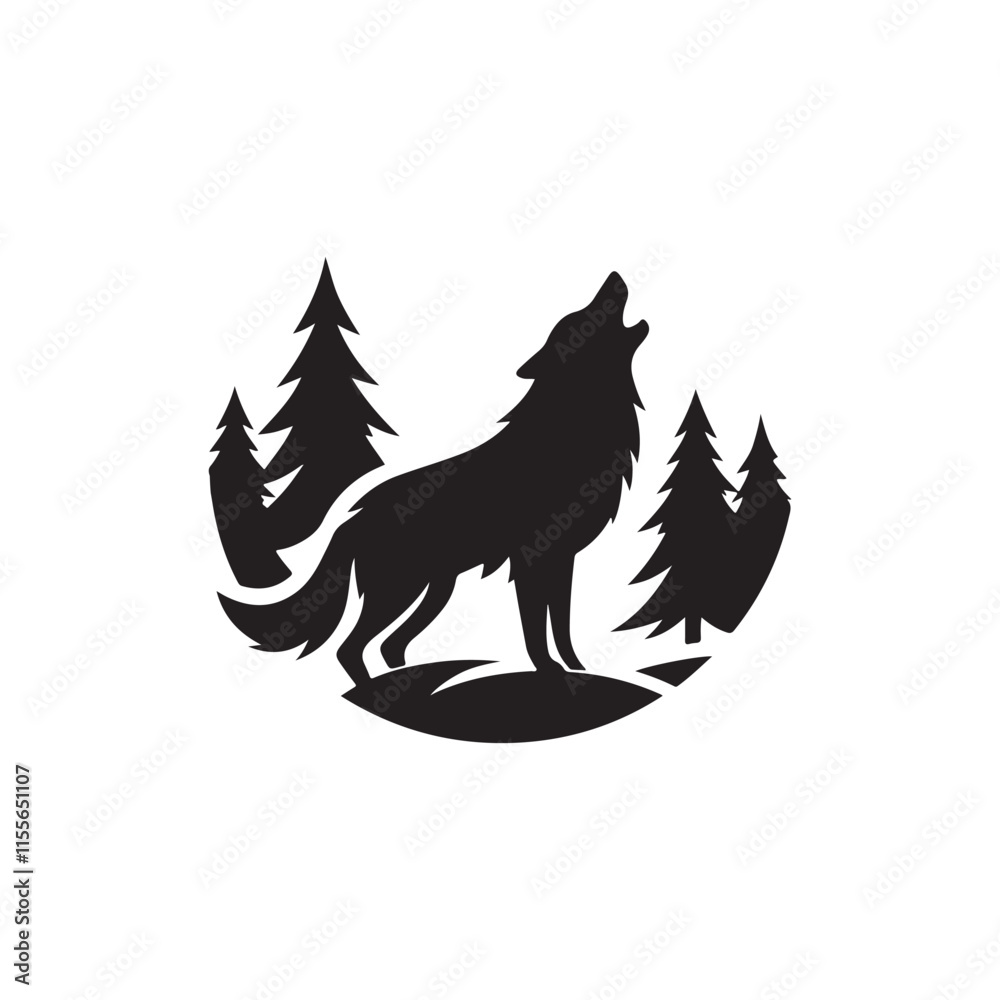 wolf howling vector silhouette line art logo design wolf howling vector silhouette line art logo design