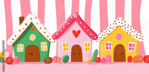 Whimsical Gingerbread Houses in Candy Forest