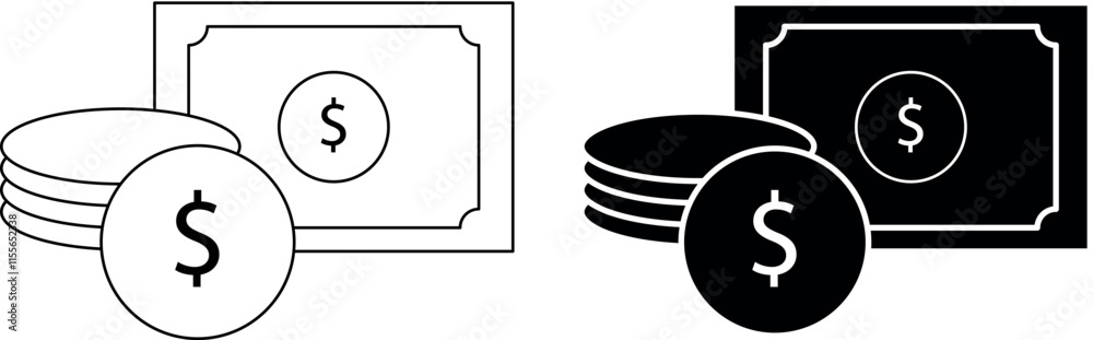 Money silhouette icon on white background. Money silhouette icon on white background.