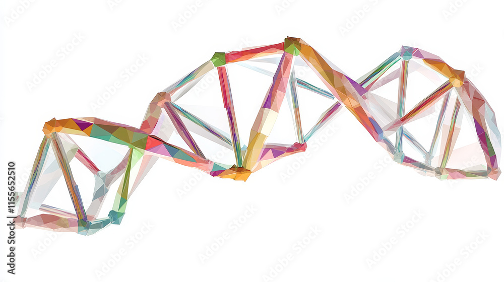 A hologram of DNA. DNA from polygons, triangles, points, and lines. The DNA chain is a low-poly compound structure. The technology concept.