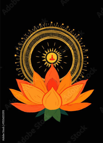 Vibrant Lotus Flower with Sun Motif