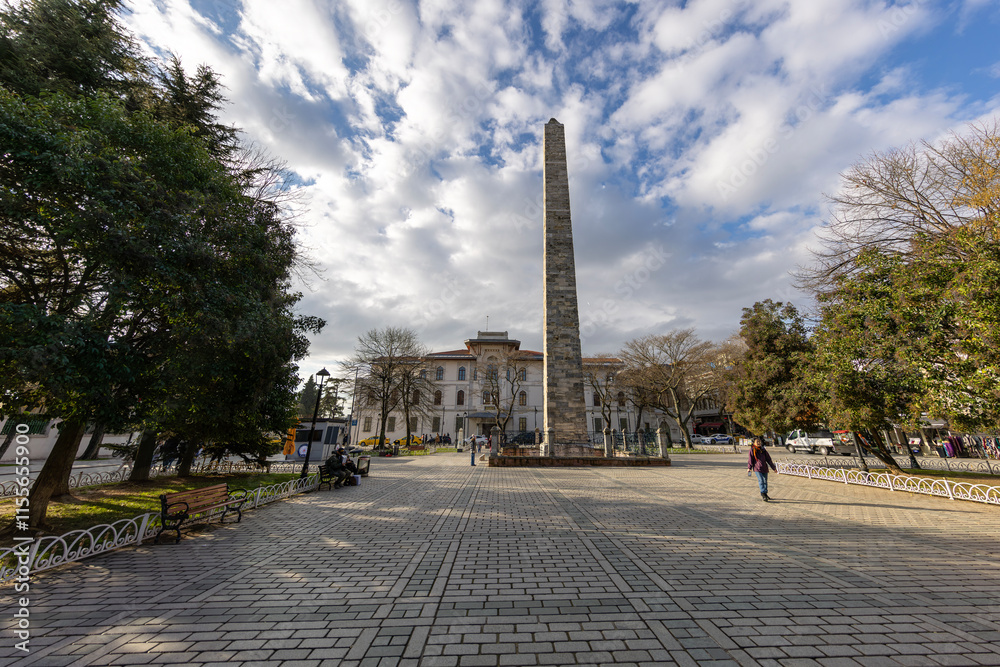 Obelisk of Theodosius and Blue Mosque from Istanbul, Turkey. High quality photo