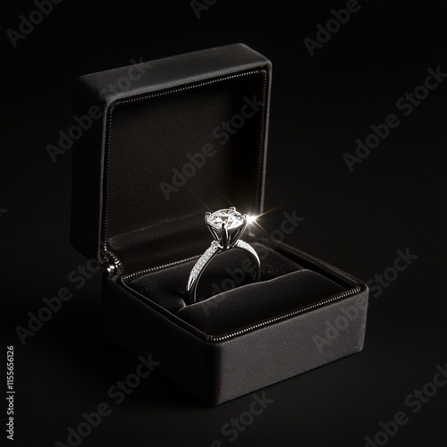 Elegant diamond engagement ring in luxurious black velvet box photo