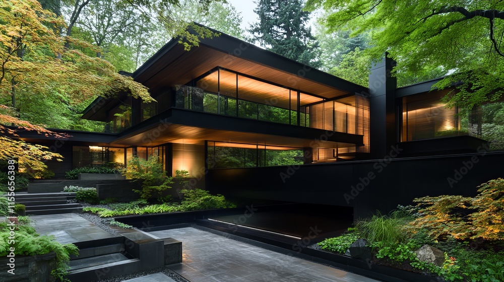Modern house with expansive windows, a naturally illuminated architectural masterpiece Modern house with expansive windows, a naturally illuminated architectural masterpiece